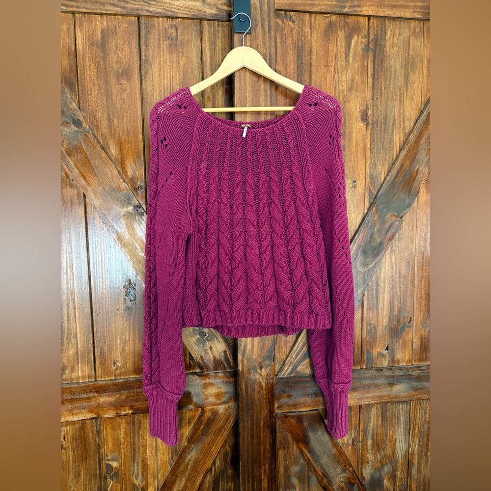 Free People Sandre Cable-Knit Pullover Sweater in Dreamy Mulberry 🤍✨ - Picture 4 of 7